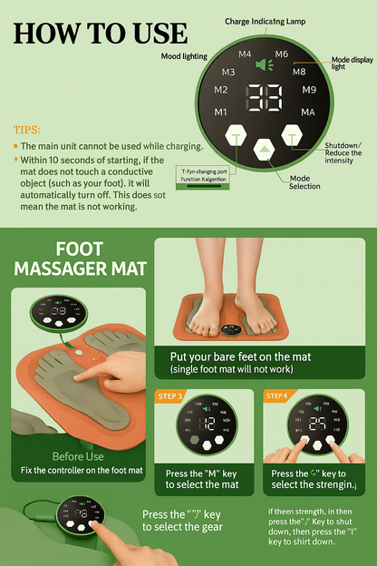 New 3D Electric EMS Foot Massager Pad With Remote, Smart Foldable Foot Muscle Stimulation Massage Mat Feet Relaxation Shaping